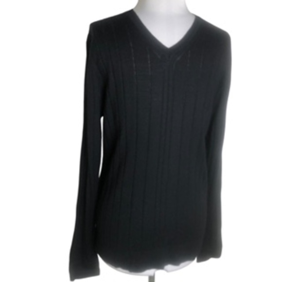 NWT Alfani Men's Deep Black V-Neck Italian Spun Yarn Pullover Sweater Size M - Picture 3 of 7